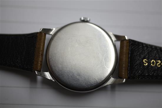 A gentlemans mid 1940s stainless steel Omega manual wind wrist watch,